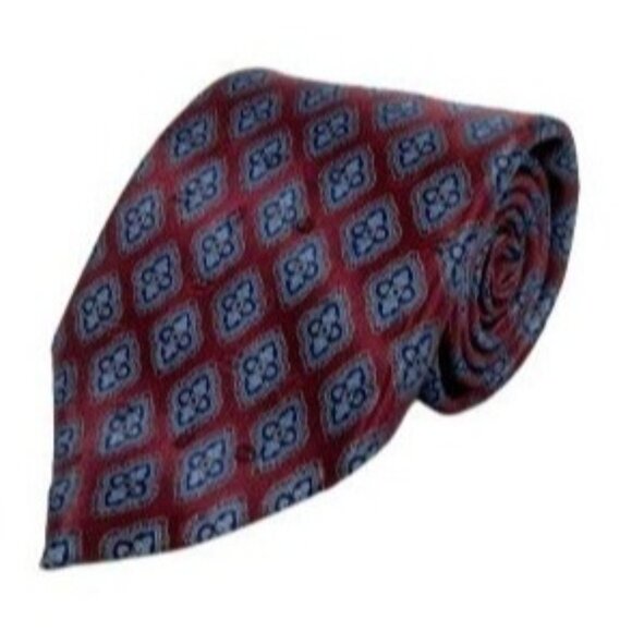 Ermenegildo Zegna Tie Necktie Men’s Red Silk Geometric Medallion Woven I… - Picture 1 of 7